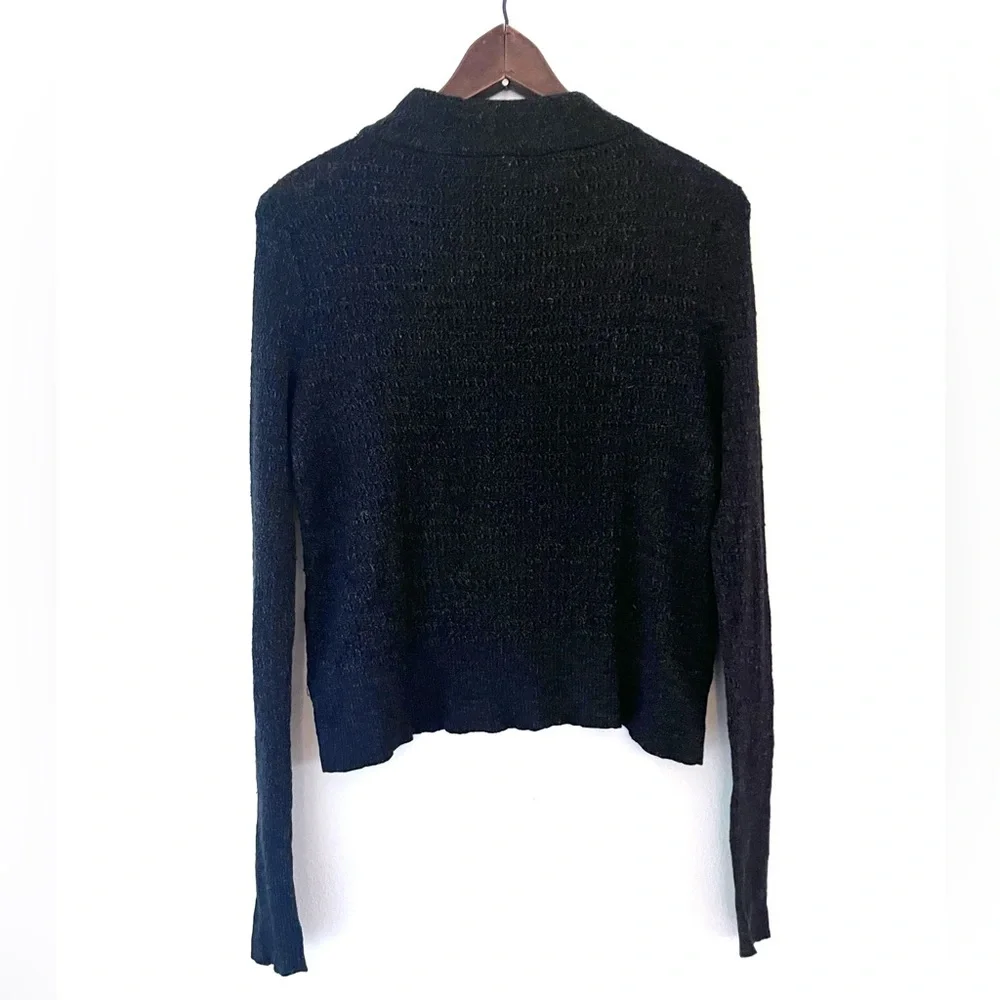 Free People Sweater Mock Neck Cross Front Linen/Cotton Knit Small Slate Blue
